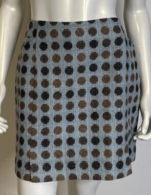 Boden British Tweed by Moon Blue Brown Wool Skirt US8P Polka Dot Pockets